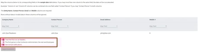 Import COntractor toggles