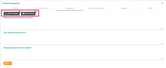 Investigator and witness tabs