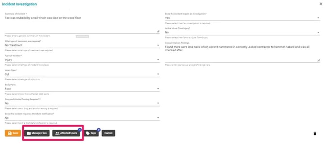 Manage files incident