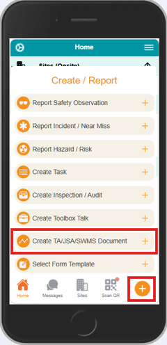 Mobile App - SWMS Plus Button