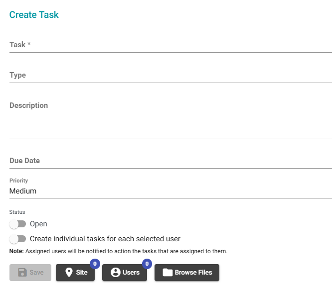 Tasks dialog box
