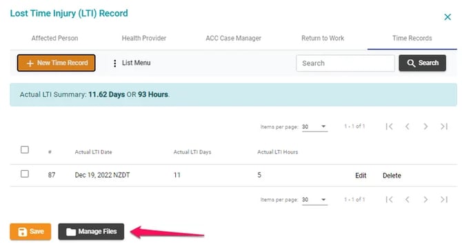 Time reocrd manage files