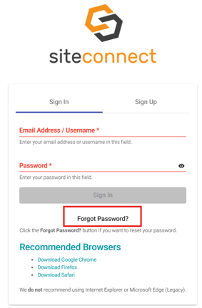 Web Portal - Forgot password